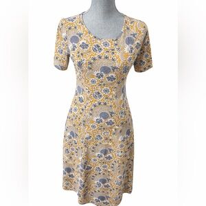 Tacera Mustard Yellow Gray Floral Paisley Dress Size Small